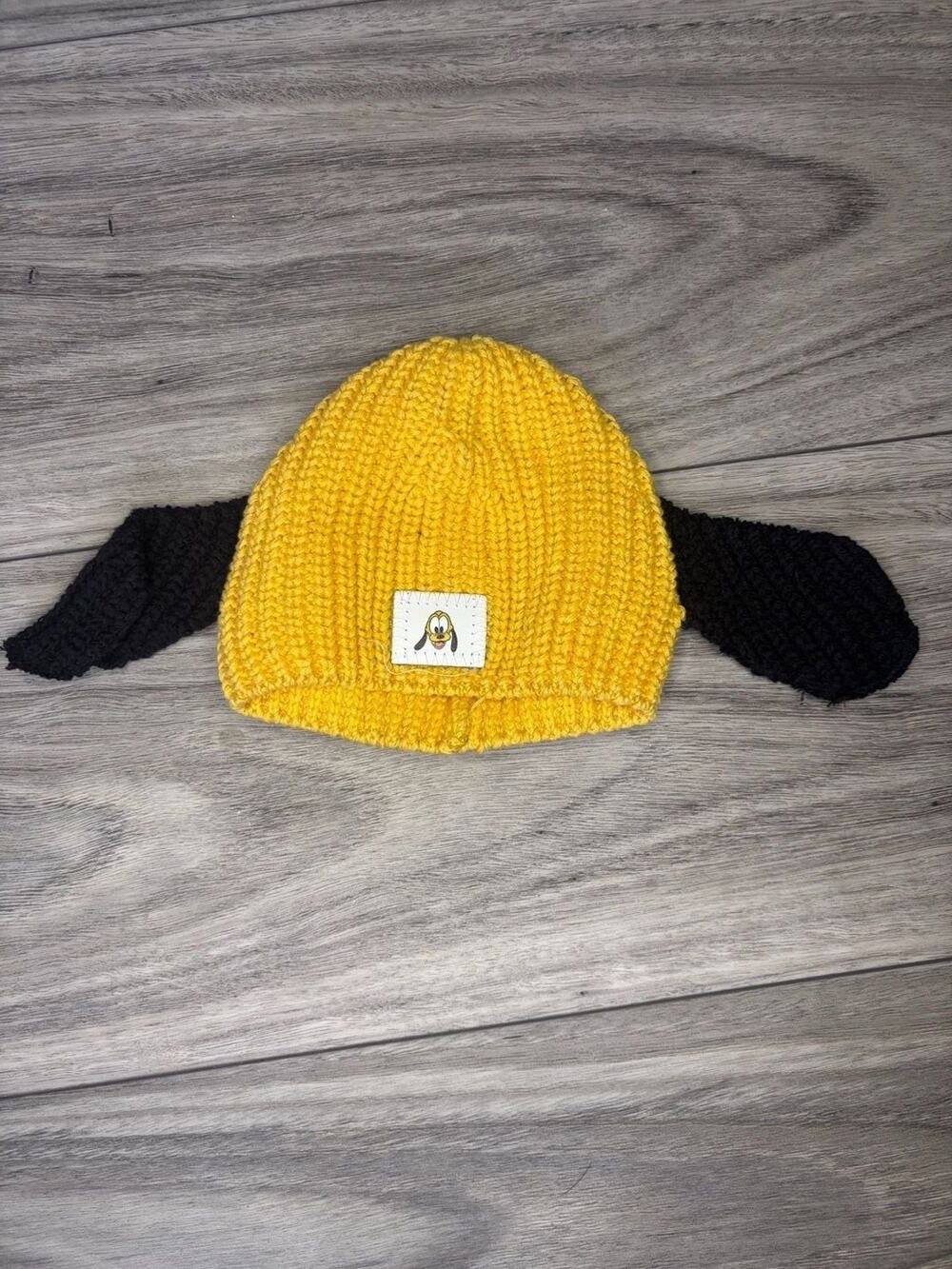 Baby Disney Pluto Character Knit Beanie Hat Yellow Black